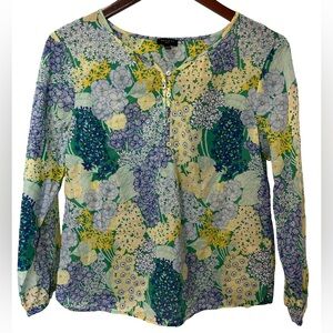 Talbots Women’s M Petite Blue Yellow Floral Long Sleeve Blouse Top